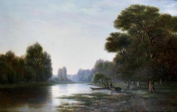Pêcheurs sur l'étang dans la forêt by 
																	Louis Caillou-Legendre
