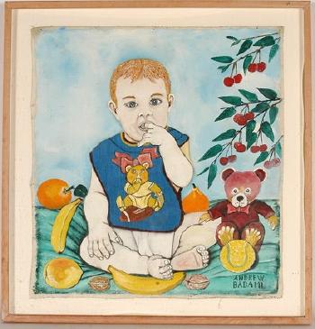 Baby with still life fruit by 
																	Andrea Badami