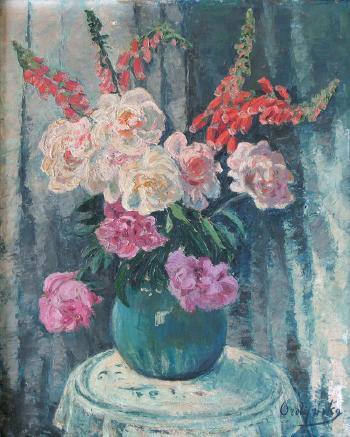 Bouquet dans un vase bleu by 
																	Stefania Ordynska-Morawska