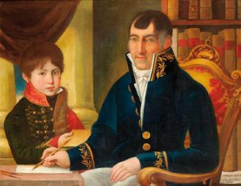 Portrait d'homme attablé, et de son fils en habit de hussard by 
																	Scipion Ventura Leucadio
