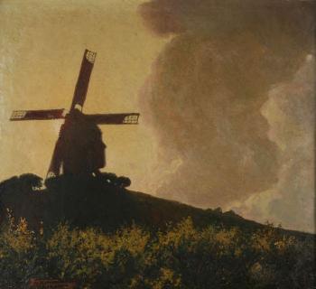 Moulin sur une colline au coucher de soleil by 
																	Louis de Taeymans