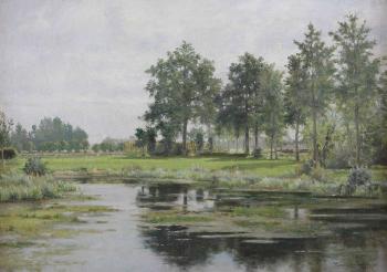 Paysage au lac et aux arbres by 
																	Louis Pulinckx