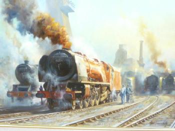 Steam Locomotives at a Station by 
																	Alan Fearnley