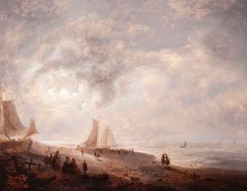 Moonlit view of a coastline by 
																	Ferdinand Hendrik Sypkens
