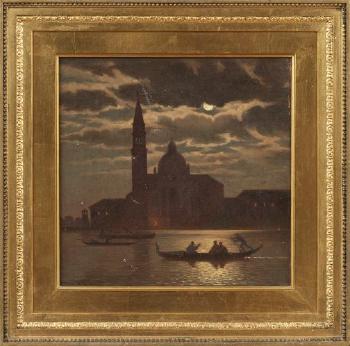Moonlit Venetian canal scene with Santa Maria della Salute by 
																	George Henry Yewell