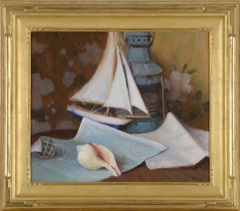 Still Life with Model Boat, Shell, and Chart by 
																			Sam Vokey