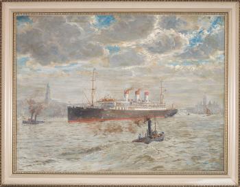 Ships on the harbor by 
																			Albert Fothe
