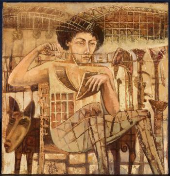 Seated Lady with Grids by 
																			Juan Ramon Valdes Gomez