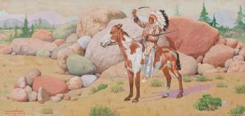 Indian on horseback by 
																			Clarence Ellsworth