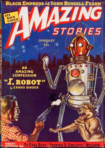 I, Robot, Amazing Stories pulp cover by 
																			Robert Fuqua