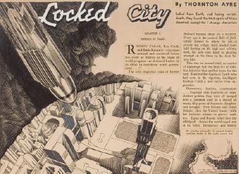 Locked City, interior pulp illustration by 
																			Julian Krupa