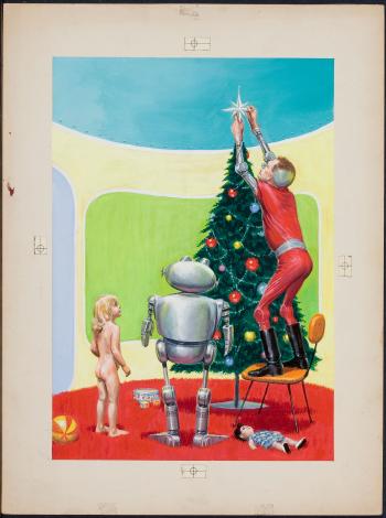 A little girl's Xmas in Modernia, The Magazine of Fantasy and Science Fiction cover by 
																			Ed Emshwiller