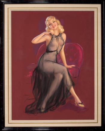 Seated pin-up in purple chair by 
																			Jules Erbit