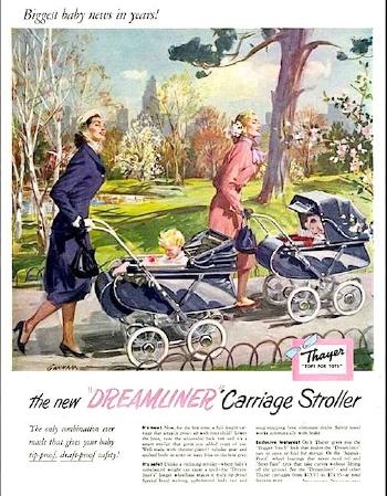 Biggest baby news in years!, Thayer Stroller advertisement by 
																			John Gannam