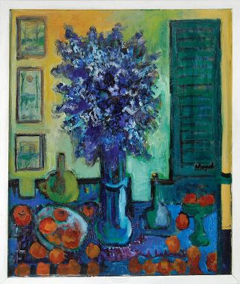 Still life with blue flowers by 
																	Richard Kapral