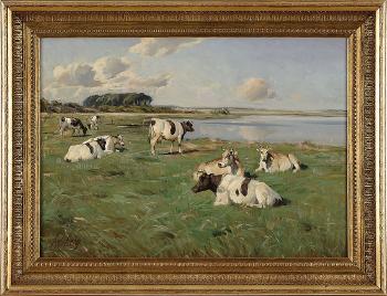 Grazing by the sea. Green pastures by the sea by 
																	Knud Edsberg