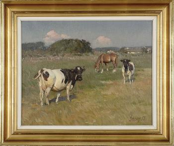 Grazing in green pastures by 
																	Knud Edsberg