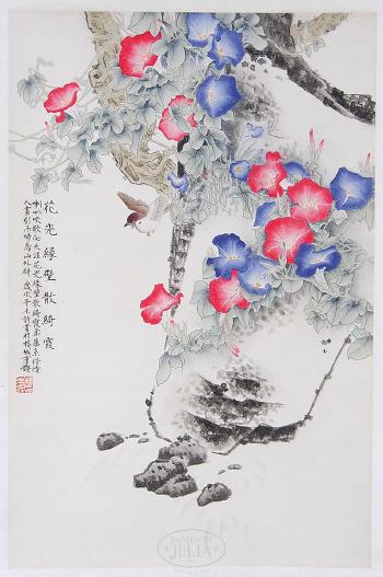 Birds amidst morning glories by 
																			 Tan Dongkeng