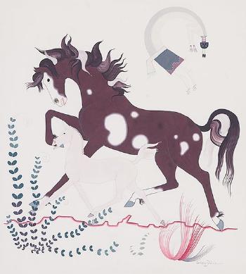 Untitled (Paint Horse with White Colt) by 
																	Gerald Nailor