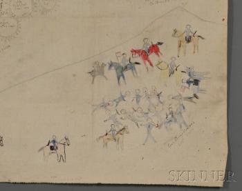 Symbolic pictograph of Custer’s battle by 
																			Henry Oscar One Bull