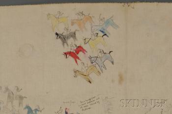 Symbolic pictograph of Custer’s battle by 
																			Henry Oscar One Bull