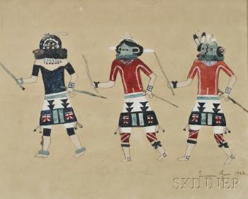 Three Kachina dancers by 
																			Lemecio Zuni