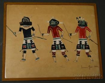 Three Kachina dancers by 
																			Lemecio Zuni