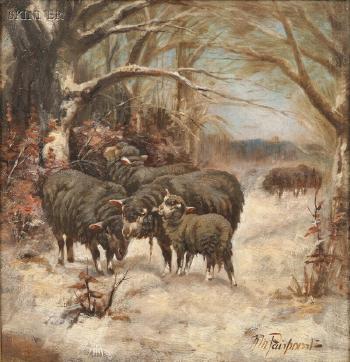 Sheep foraging in snow by 
																	Nellie Pairpoint