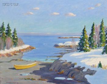 Maine inlet in winter by 
																	John Nichols Haapanen