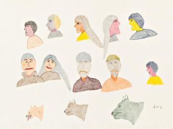 Thirteen human and animal faces by 
																	Harold Qarliksaq
