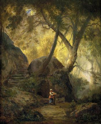 Im Park der Villa Chigi in Ariccia: Junge Italienerin an einem Brunnen by 
																	Friedrich August Elsasser