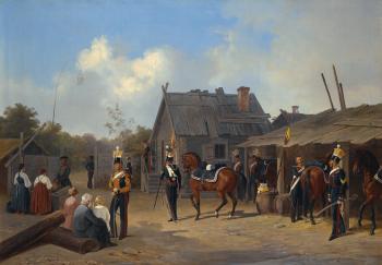 Soldiers Bivouacking In a Village by 
																	Adolph Ladurner