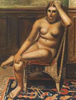 Nude Sitting in Rattan Chair by 
																	Zenzaburo Kojima