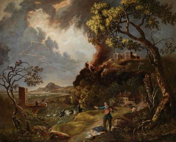 Gewitterlandschaft mit vom Blitz getroffener Frau und ihrem trauernden Gefährten by 
																	Johann Matthias Wurzer