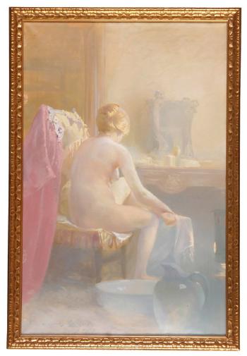 Rückenakt einer blonden jungen Frau nach dem Bade by 
																	Suzanne Daynes-Grassot-Solin