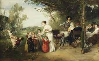 Afternoon picknick with three generations by 
																	Gustav Adolf Muller-Koburg