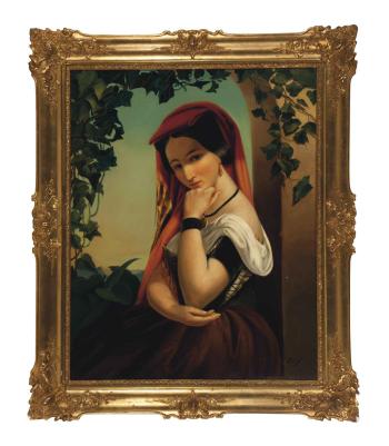 Portrait of a girl seated by an ivy covered window by 
																	Franz Kargl
