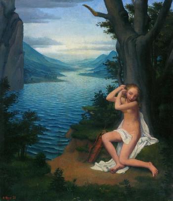 Diana im Bade in weiter Berglandschaft by 
																	Hans Happ