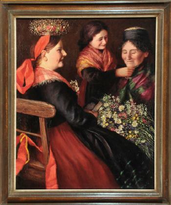 Drei Damen beim Anlegen der Tracht by 
																	Paul Lumnitzer