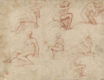Studies of seated and kneeling figures by 
																	Giorgio Gandini del Grano