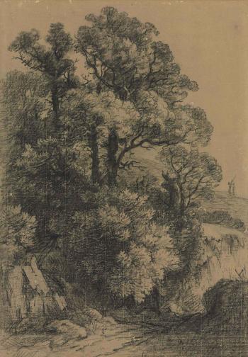 A wooded landscape by 
																	George Frost