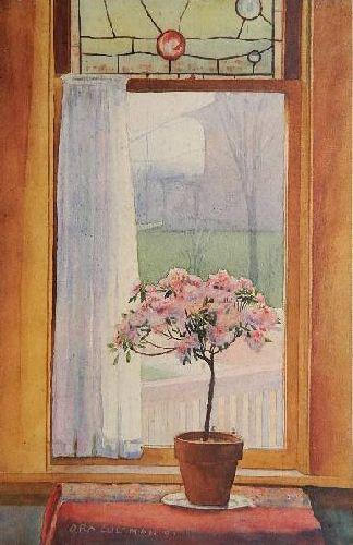 Flower pot in a window by 
																			Ora Coltman