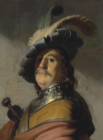 A man in a gorget and cap by 
																	Rembrandt Harmensz van Rijn