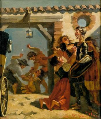 Dorote suplica a Don Quijote el favor de matar al gigante by 
																	Miguel Maria Ocal