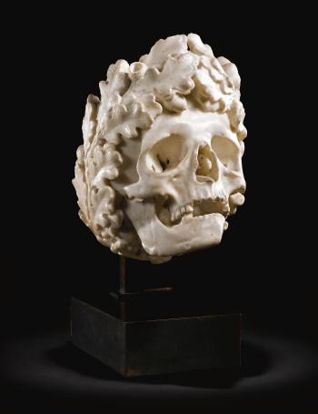 Skull Crowned With a Wreath Of Oak Leaves by 
																			 Netherlandish School