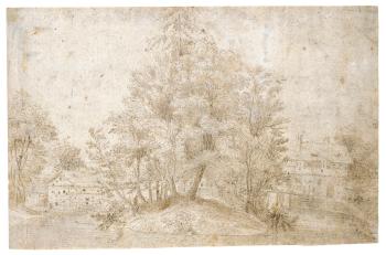 Landscape With Riverside Buildings Behind a Clump Of Trees by 
																	Frederik van Valckenborch