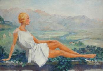 Femme assise au bord de la mer by 
																	Georges Capron