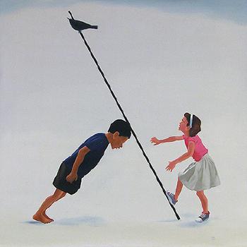 Boy and girl playing by 
																	T M Azis