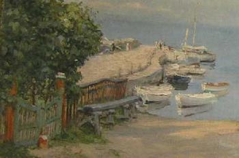 Harbor scene by 
																			Hans Dall