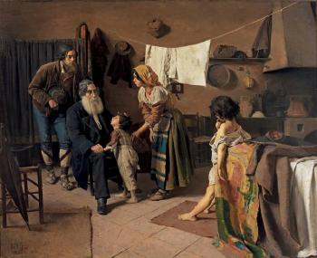 La visite du médecin chez des paysans italiens by 
																	Edouard de Jans